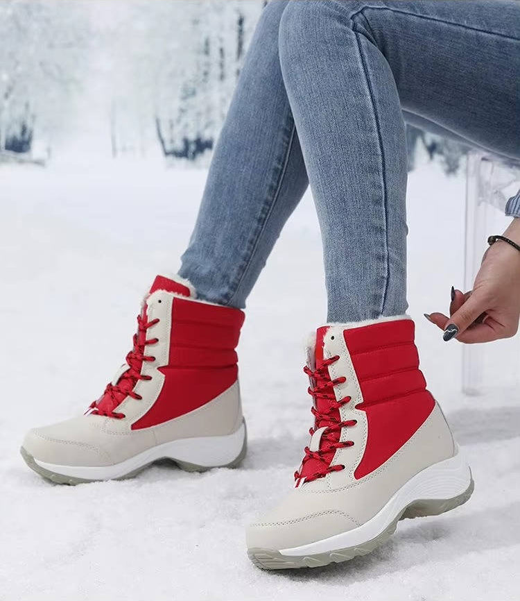 Women's Non-Slip Snow Boots, Quilted Lace-Up Hiking Style