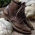Men's Brogue Boots, Faux Leather Lace-Up Cap Toe 2