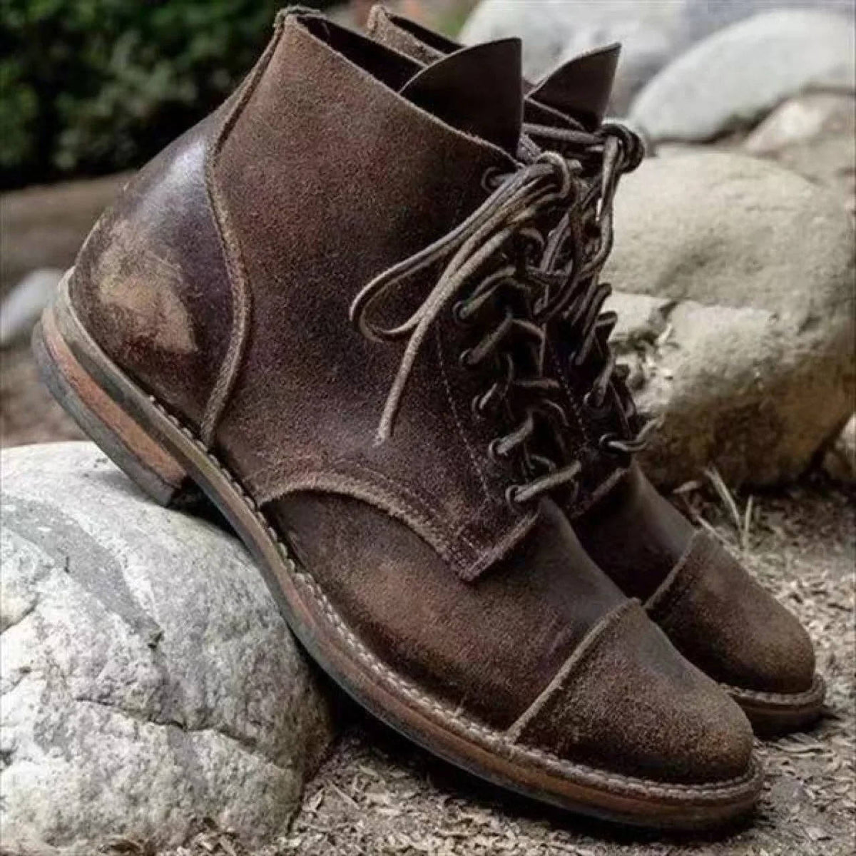 Men's Brogue Boots, Faux Leather Lace-Up Cap Toe