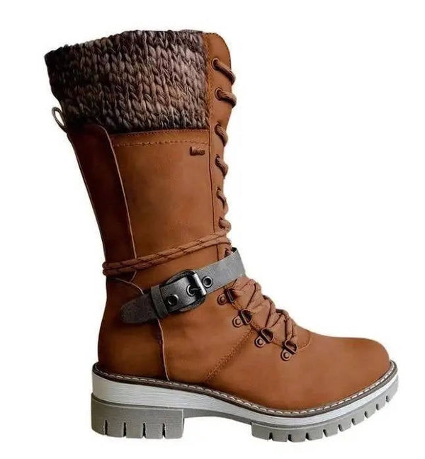 Mid-Calf Western Buckle Snow Boots for Women