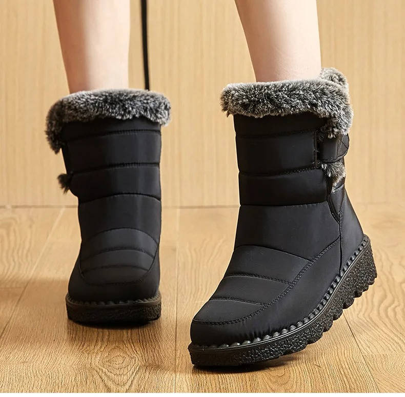 Women's Waterproof Snow Boots, Fur Lined with Strap
