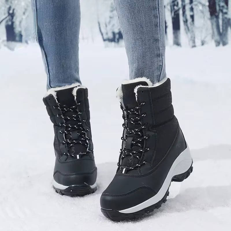 Women's Non-Slip Snow Boots, Quilted Lace-Up Hiking Style