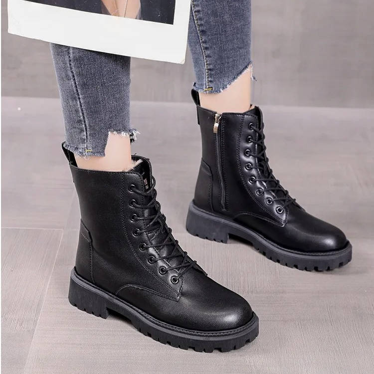 Sturdy Fur Lined Combat Boots for Women
