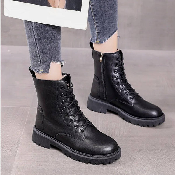 Sturdy Fur Lined Combat Boots for Women
