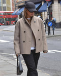 Cropped Double-Breasted Wool Peacoat for Women 2