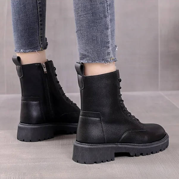 Women's Fur Lined Combat Boots, Lace-Up Chunky Sole