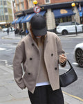 Cropped Double-Breasted Wool Peacoat for Women 4