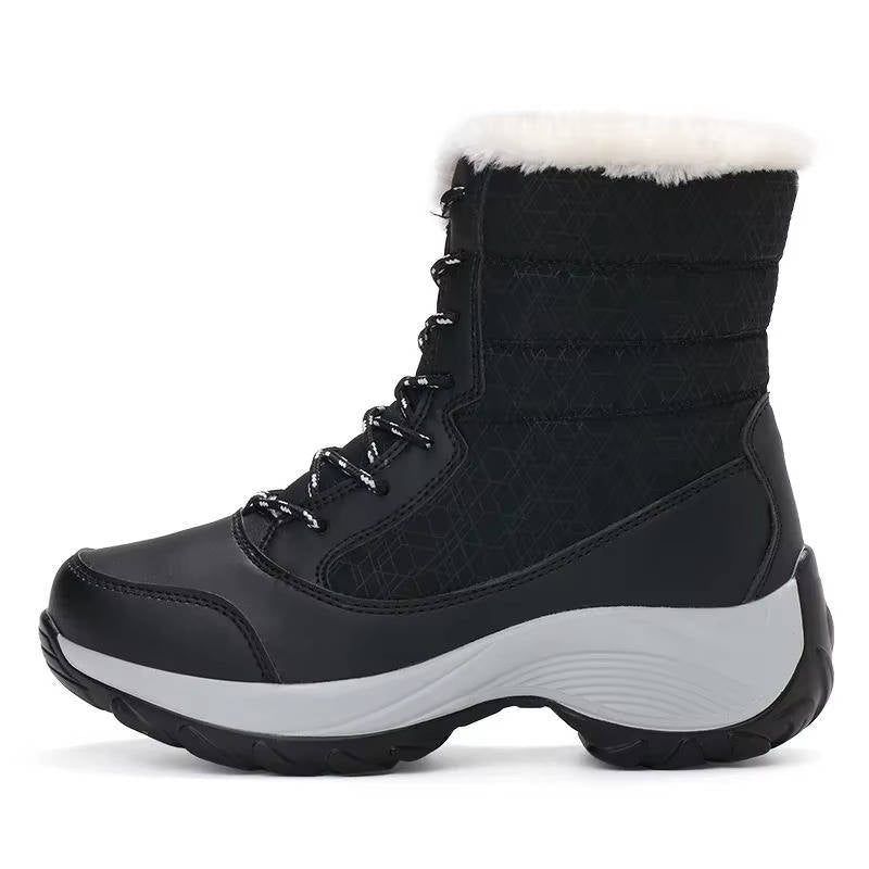 Women's Non-Slip Snow Boots, Quilted Lace-Up Hiking Style