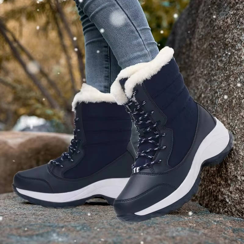 Women's Non-Slip Snow Boots, Quilted Lace-Up Hiking Style