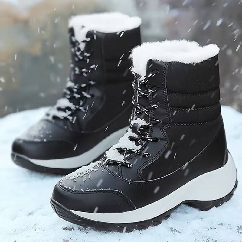 Women's Non-Slip Snow Boots, Quilted Lace-Up Hiking Style