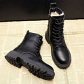 Women's Fur Lined Combat Boots, Lace-Up Chunky Sole 8