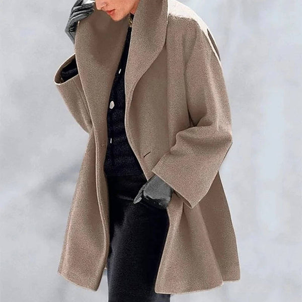 High Collar Wool Blend Cocoon Coat for Women