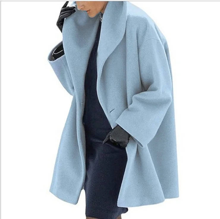 High Collar Wool Blend Cocoon Coat for Women