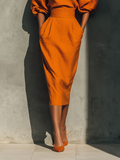 Orange Mid-Sleeve Top and Midi Skirt Co-ord Set 4