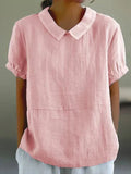 Women's Linen Blouse Peter Pan Collar Relaxed Fit 3