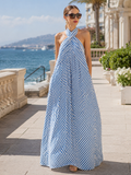 Striped Halter Neck Maxi Dress Nautical Sleeveless 2