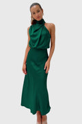 Satin Halter Dress Sleeveless Glamorous Formal Fit 6