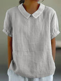 Women's Linen Blouse Peter Pan Collar Relaxed Fit 2