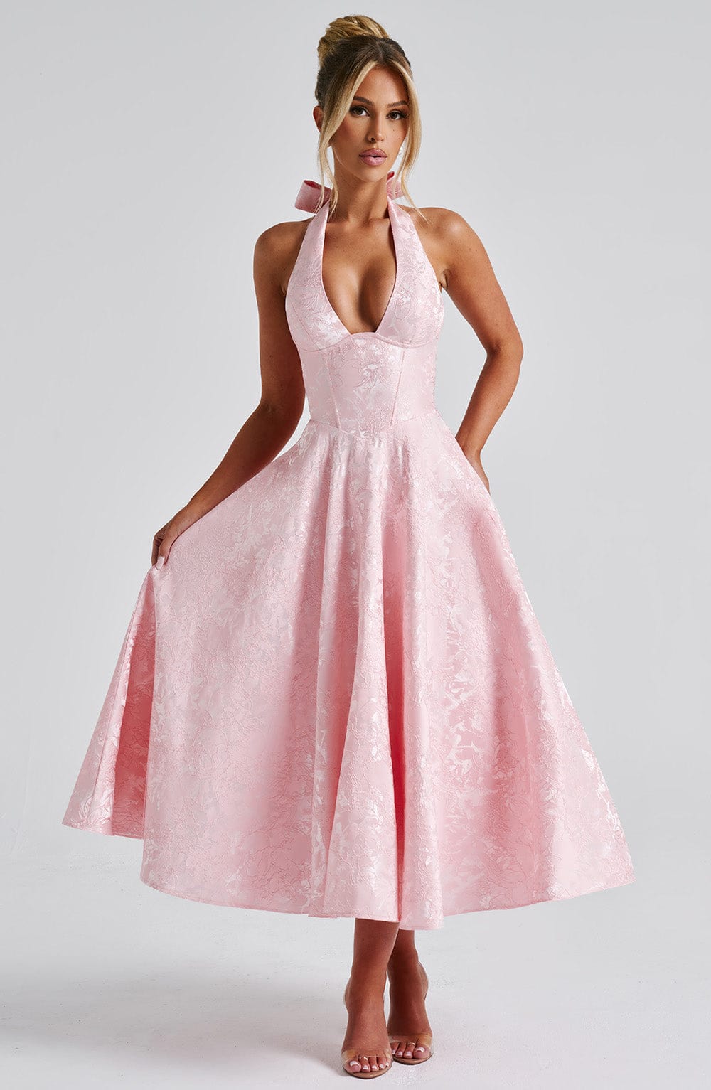 Women's Halter Midi Dress Wedding Guest Fitted