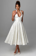 Women's Halter Midi Dress Wedding Guest Fitted 4