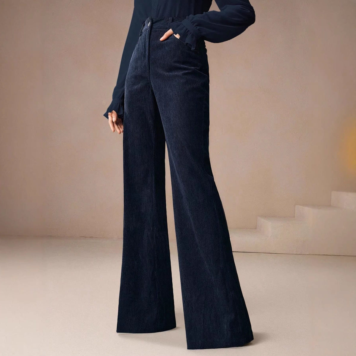 Women's Flare Trousers, High Waist Corduroy