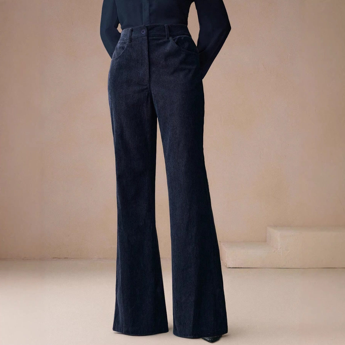 Women's Flare Trousers, High Waist Corduroy