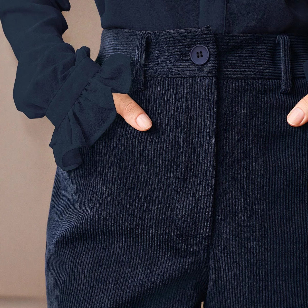 Women's Flare Trousers, High Waist Corduroy