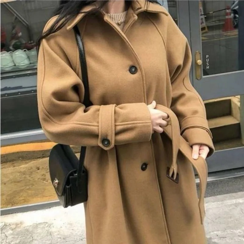 Women's Long Belted Coat, Tailored Winter Overcoat