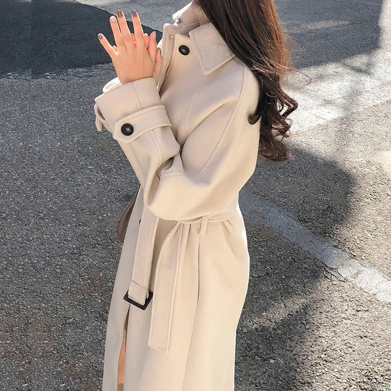 Women's Long Belted Coat, Tailored Winter Overcoat