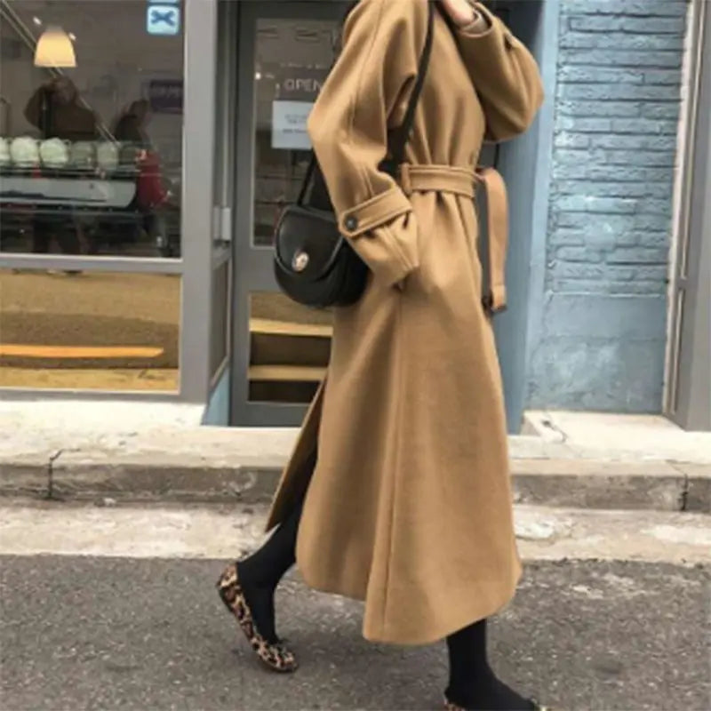 Women's Long Belted Coat, Tailored Winter Overcoat