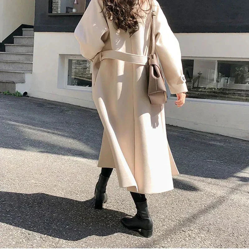 Women's Long Belted Coat, Tailored Winter Overcoat
