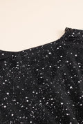 Women's Black Sequin Dress, Wrap V-Neck Long Sleeve Mini 15