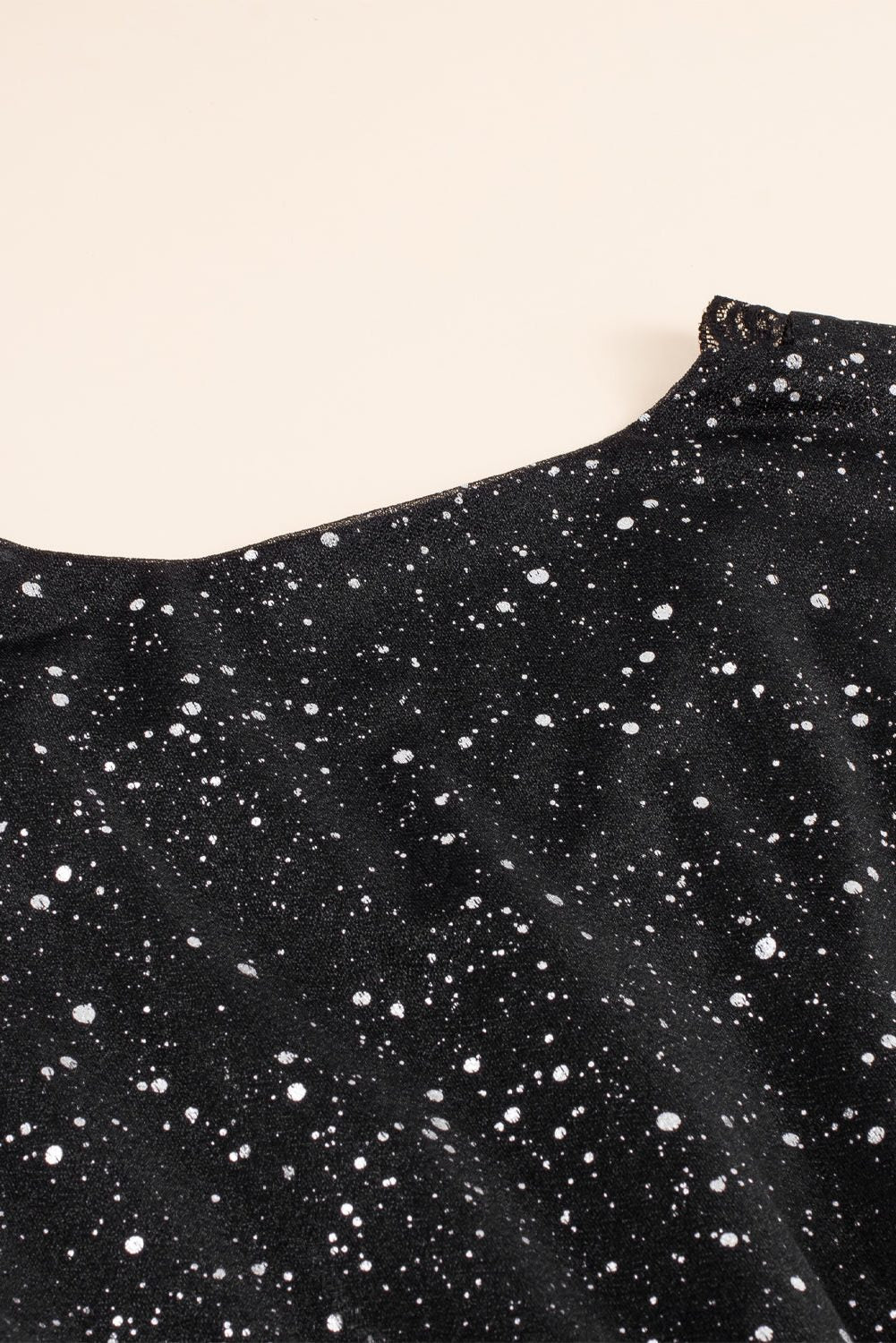 Women's Black Sequin Dress, Wrap V-Neck Long Sleeve Mini
