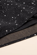 Women's Black Sequin Dress, Wrap V-Neck Long Sleeve Mini 16