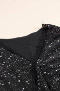 Women's Black Sequin Dress, Wrap V-Neck Long Sleeve Mini 18