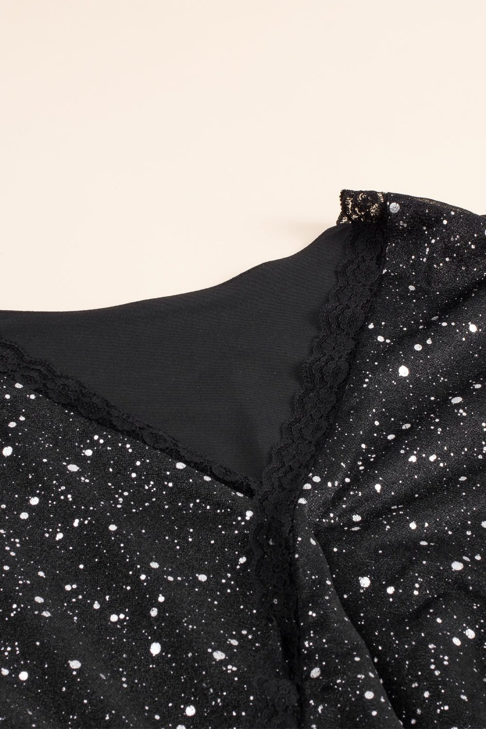 Women's Black Sequin Dress, Wrap V-Neck Long Sleeve Mini