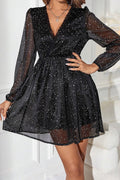 Eleonora | Black Sequin Wrap V-Neck Long Sleeve Dress for Women 5