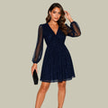 Elfreda | Sequin Wrap V-Neck Dress with Sheer Sleeves for Women 1