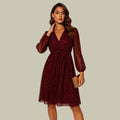 Elfreda | Sequin Wrap V-Neck Dress with Sheer Sleeves for Women 3