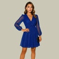 Elfreda | Sequin Wrap V-Neck Dress with Sheer Sleeves for Women 5