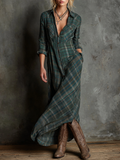 Plaid Lapel Single-Breasted Shirt Maxi Dress 1
