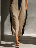 Women's Cotton Blend Halter Neck Midi Dress Color Block Keyhole Cutout 4