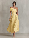 Women's Linen Maxi Dress One Shoulder Relaxed 2
