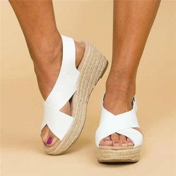 Espadrille Wedge Sandals with Cross Straps for Women