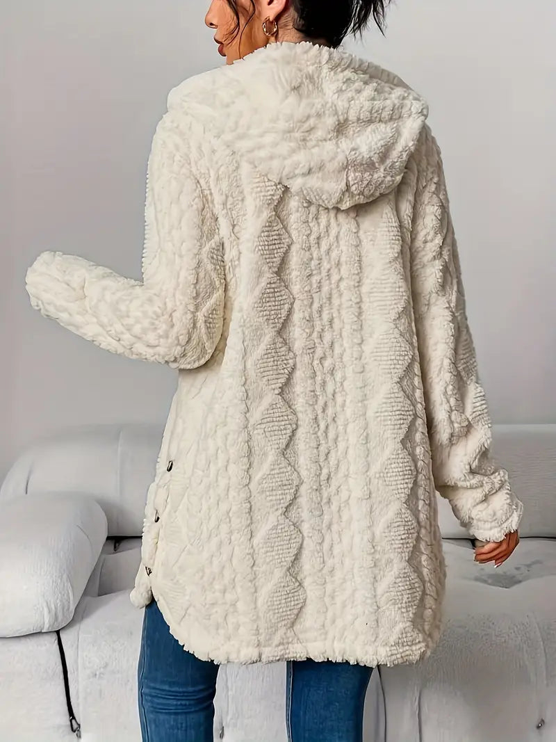 Women's Hooded Cardigan, Cable Knit Button Front