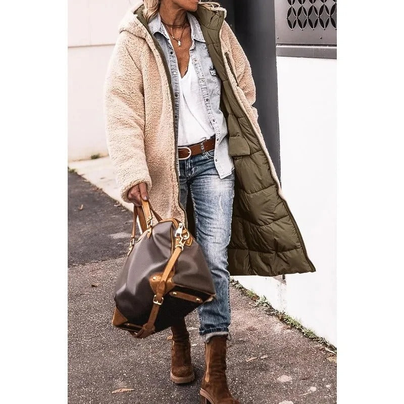 Women's Longline Puffer Coat, Sherpa Lined Open Front
