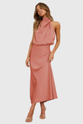 Satin Halter Dress Sleeveless Glamorous Formal Fit 3