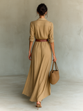 Lapel Single-Breasted Long Sleeve Belted Maxi Dress 4