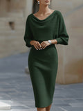 Draped Batwing Midi Dress in White 4