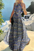 Halter Neck Maxi Dress Polka Dot Backless Pleated Boho 3